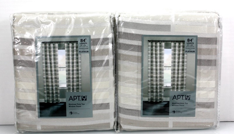2 Panels- MONTREAL Window Drape Curtain - 84" Long -Silver Ivory Striped 🌟NEW🌟 gallery