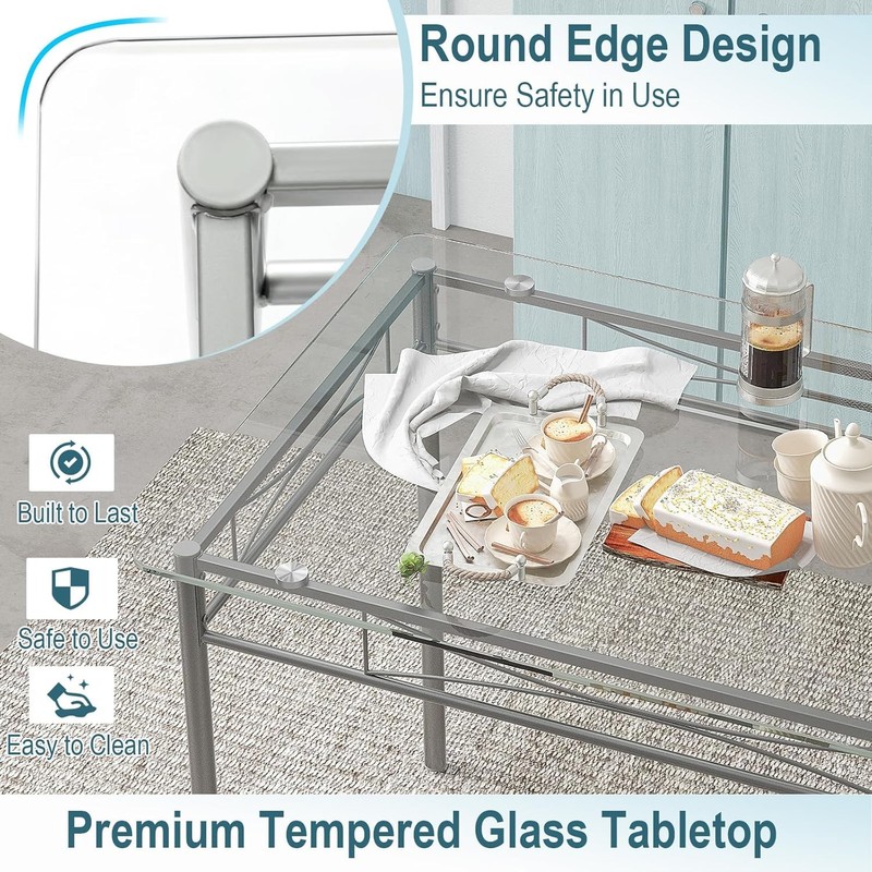 Giantex 5 Piece Dining Table Set, Kitchen Dining Set with Tempered Glass Table T gallery