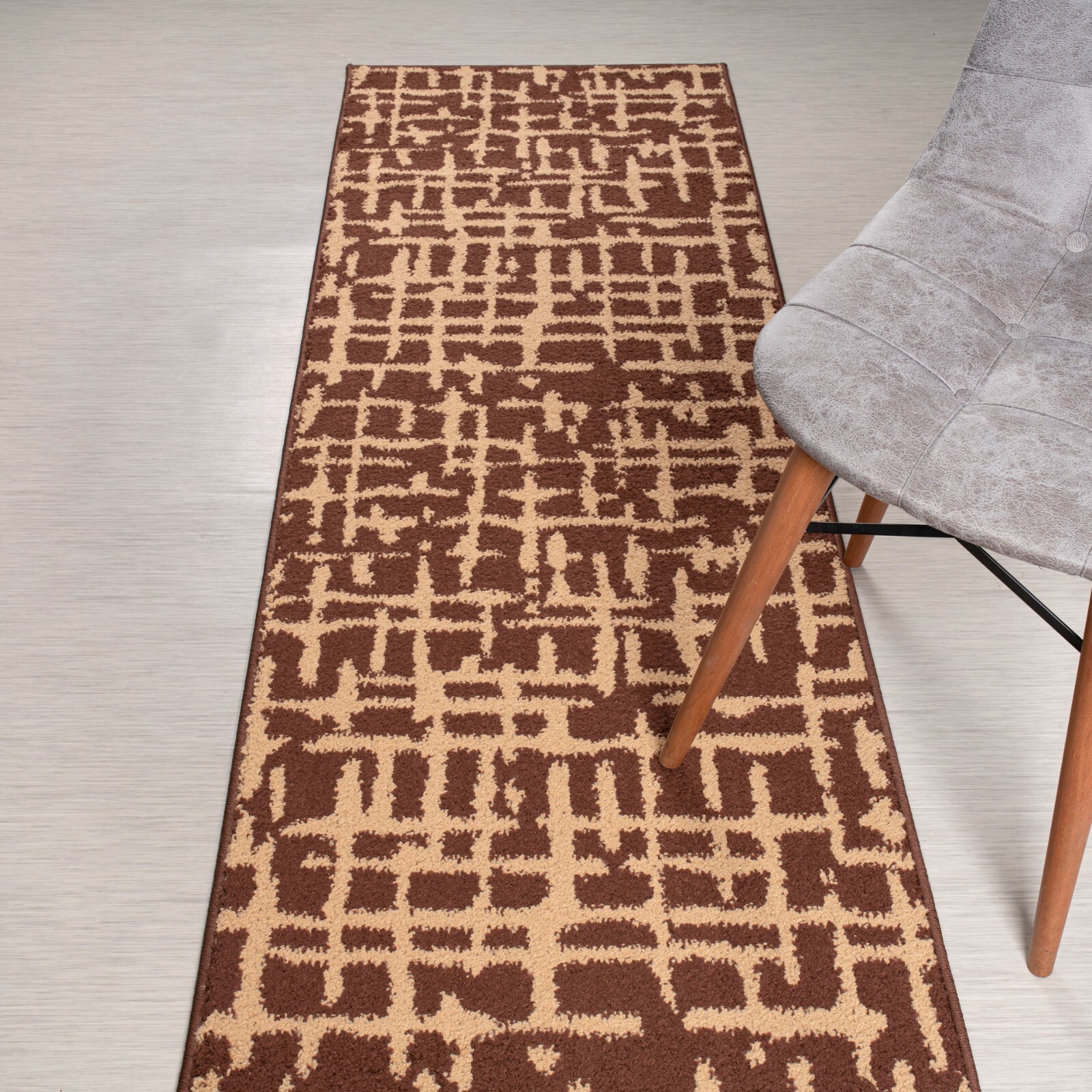 Custom Length Stair Hallway Runner Rug Non Slip Backing, Scandinavian Brown gallery