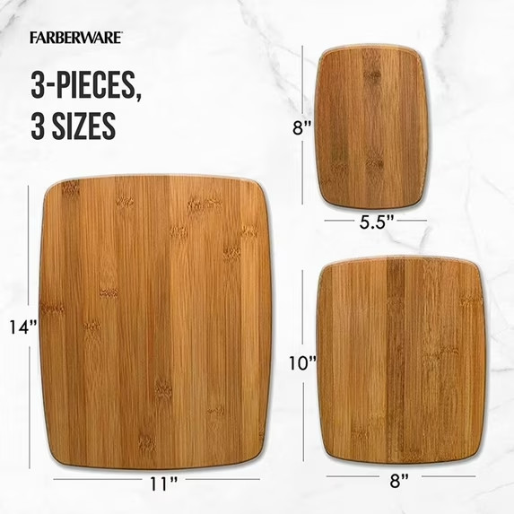 Classic 3-Piece Bamboo Cutting Board Set Bamboo Reversible 0.78 in x 11 in x 14 gallery