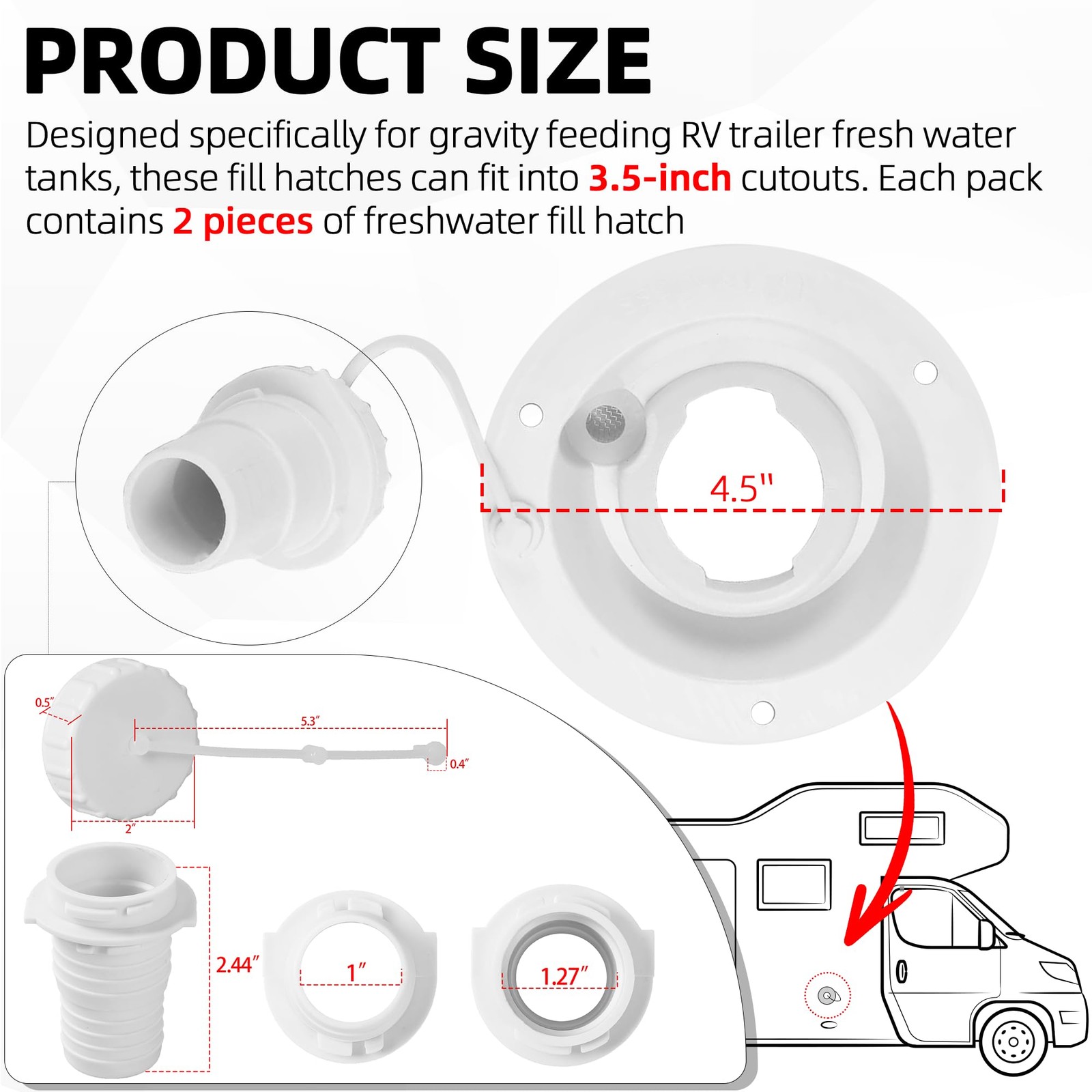 TonGass (2-Pack, White) Universal Fit Gravity Feed Fresh Water Fill Hatch Inl... gallery
