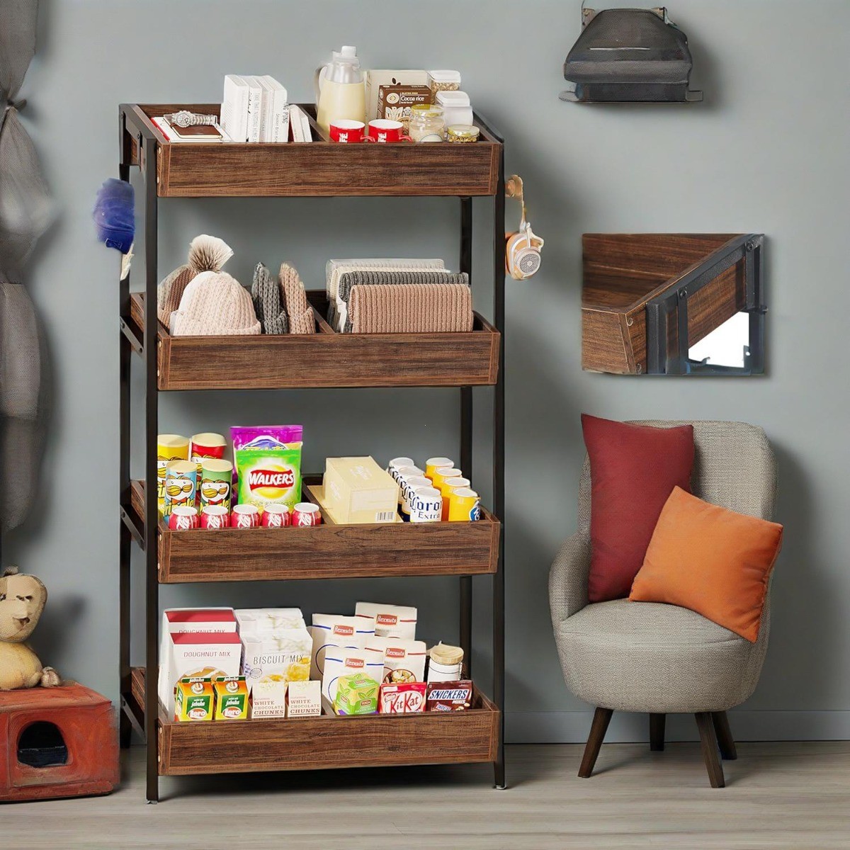 Industrial 4-Tier Storage Shelf, Open Rack for Kitchen, Living Room & Home gallery