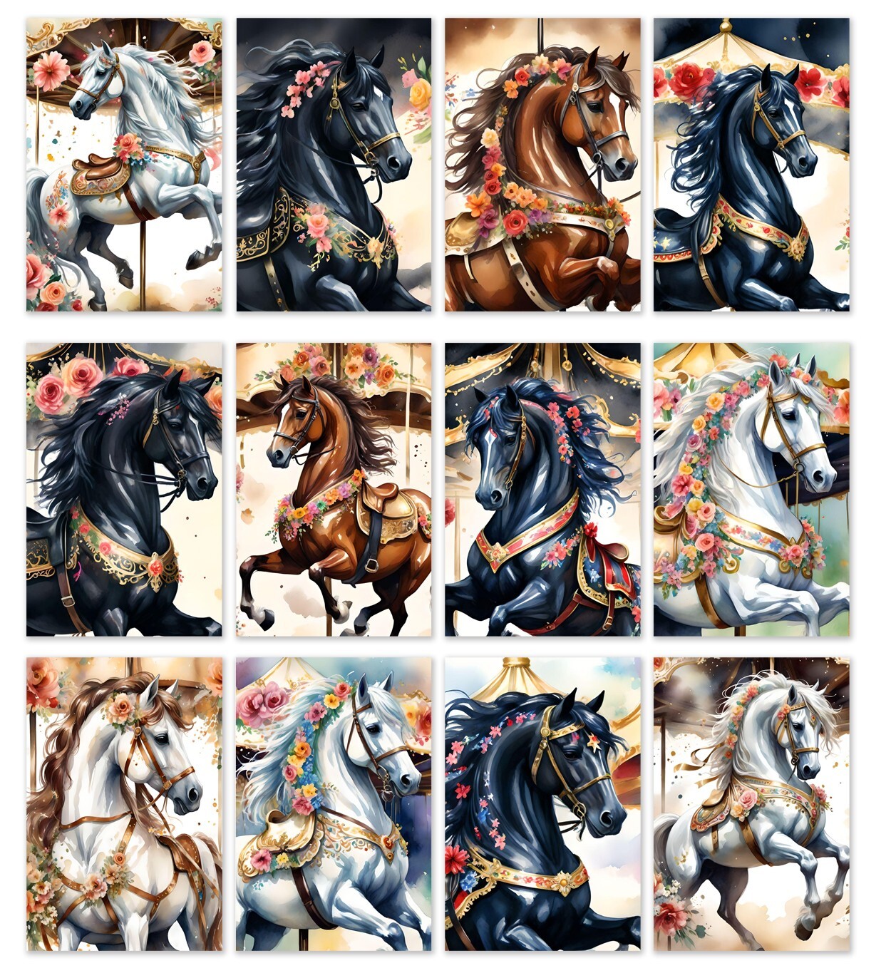 12 Assorted All Occasion Note Cards Blank Greeting Cards Carousel Horses gallery