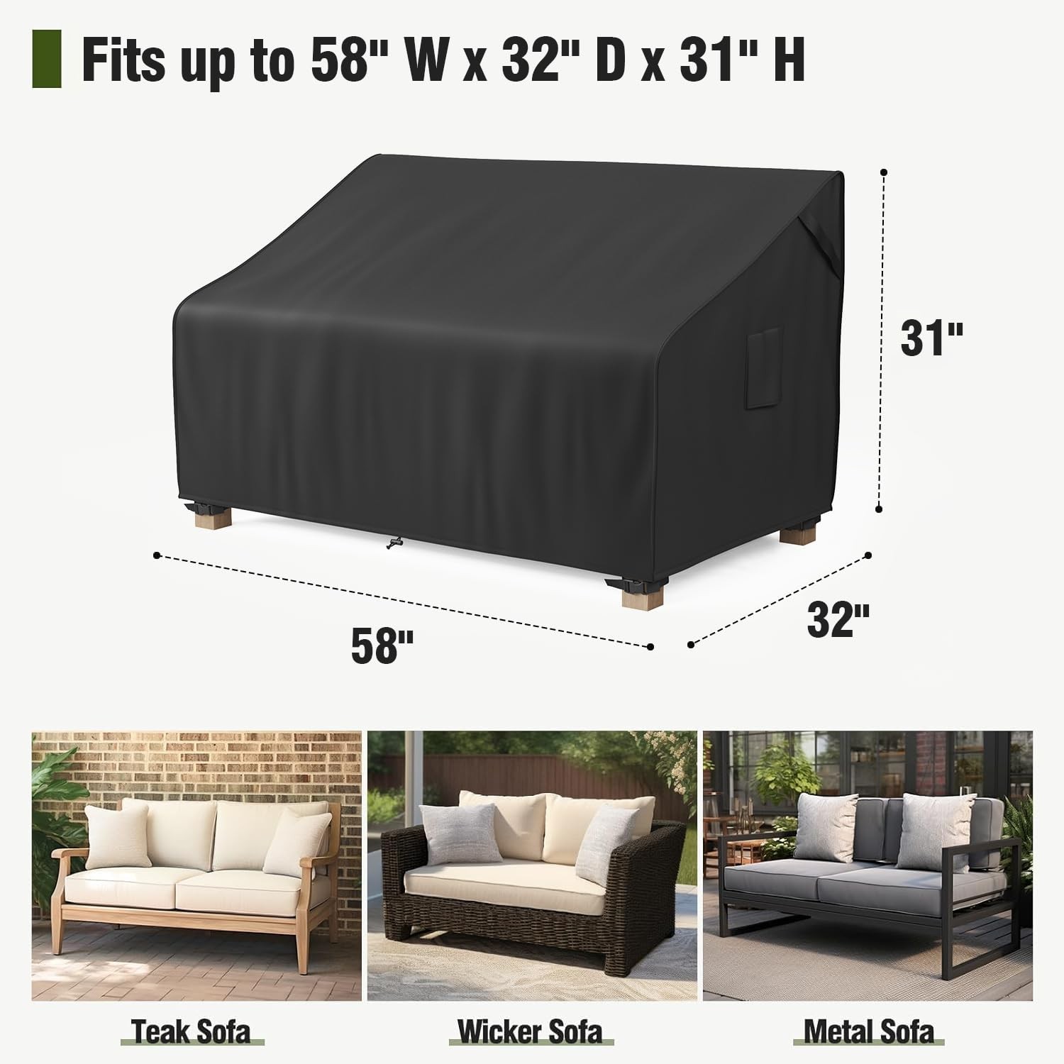 58In 2-Seater Loveseat Cover Waterproof Outdoor Couch Heavy Duty Black & Brown gallery