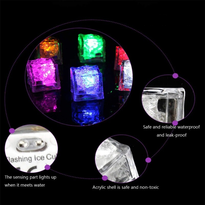12 Light Up Led Ice Cube Multi Color Or Rainbow Flashing With On/Off Button gallery