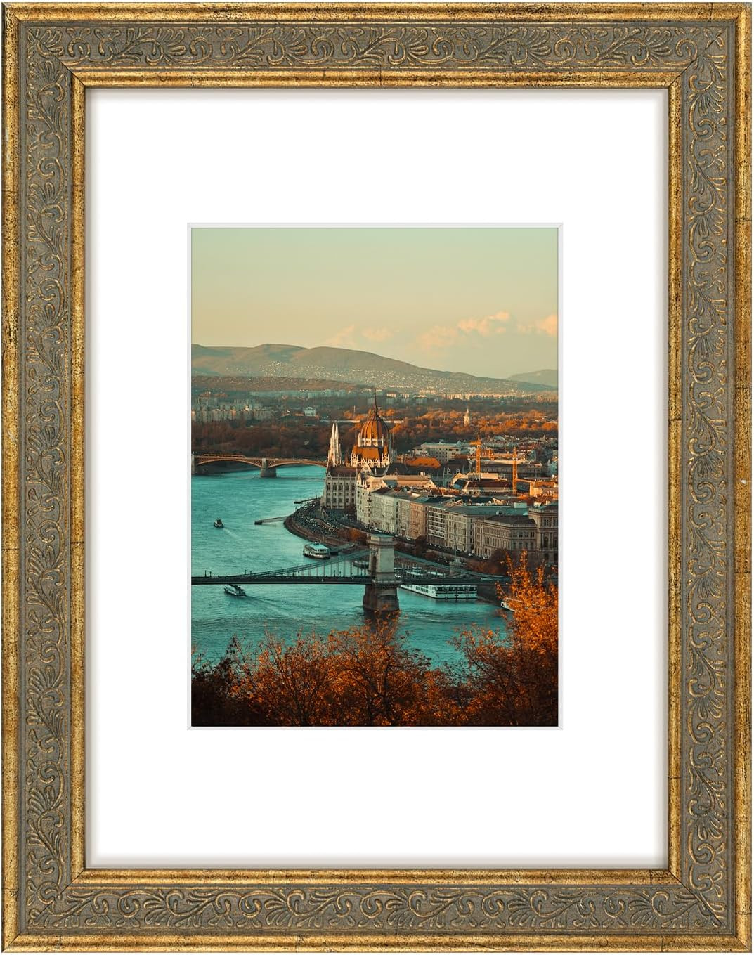 , 9X12 Photo Frame with White Mat for 6X8 Pictures & Real Glass, 1.25-Inch Wide, gallery