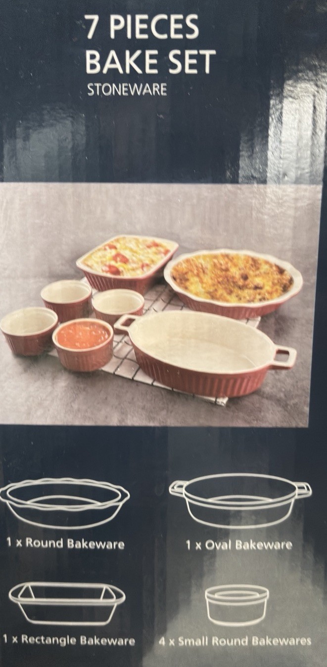 Stoneware Bakeware Set 7-Piece Red White Oven Safe Round Oval Rectangle gallery