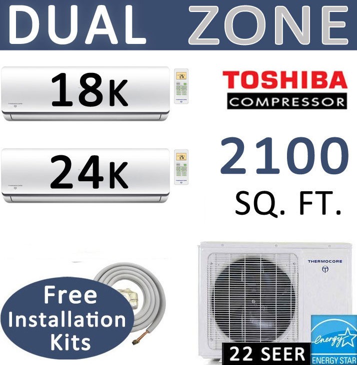 42000 BTU Dual Zone Mini Split Air Conditioner, HYPER Heat Pump : 18000 + 24000 gallery