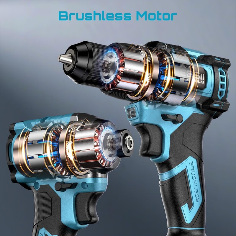 Electric 3/8'' Drill & 1/4'' Cordless Impact Driver Brushless 2 Tool Combo Kit gallery