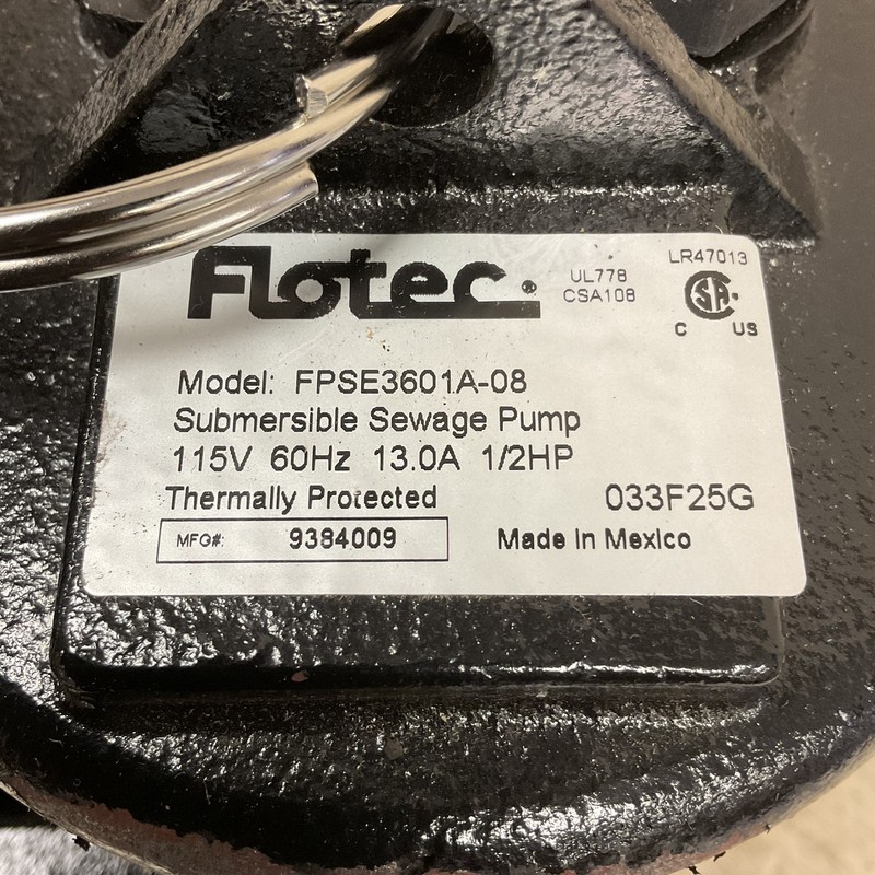 FLOTEC FPSE3601A Sewage Ejector Pump 1/2hp 115V 90gpm gallery