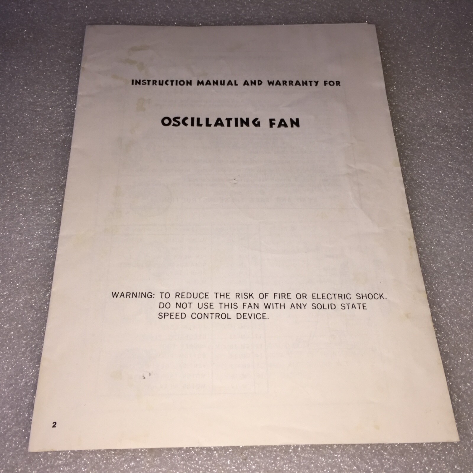 OSCILLATING FAN INSTRUCTION MANUAL & WARRANTY &ASSEMBLY INSTRUCTIONS FROM TAIWAN gallery