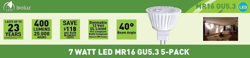 10 Pack Bioluz LED MR16 LED 50W Halogen Equivalent Dimmable 7w 3000K 12v AC/DC gallery