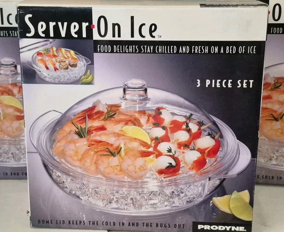 NEW Prodyne 3pc Set "Server On Ice" Dome Lid, Acrylic Food Chiller gallery