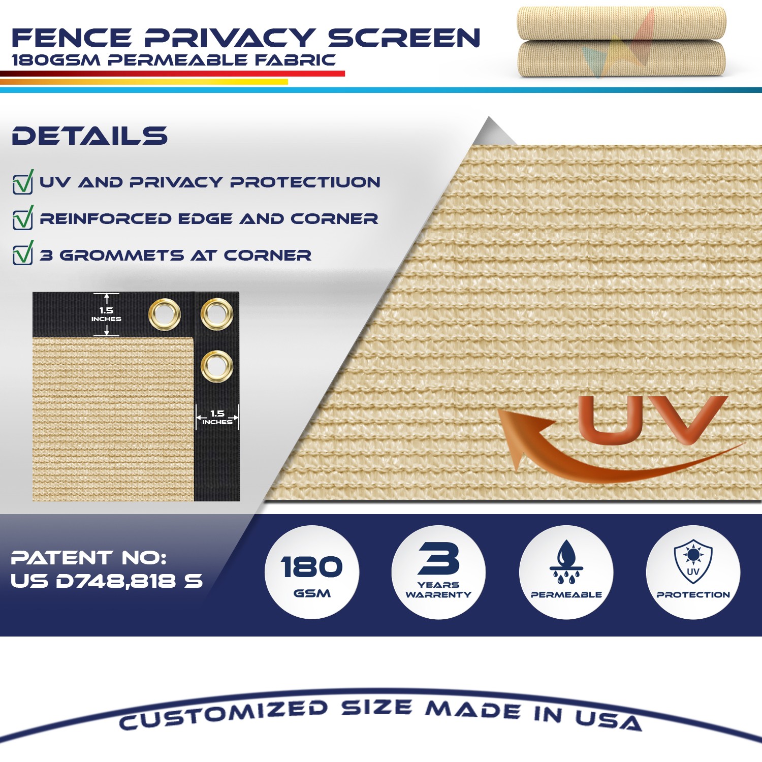 16ft Fence Privacy Screen Heavy Duty Fence Cover Garden Wall Backyard Sand gallery