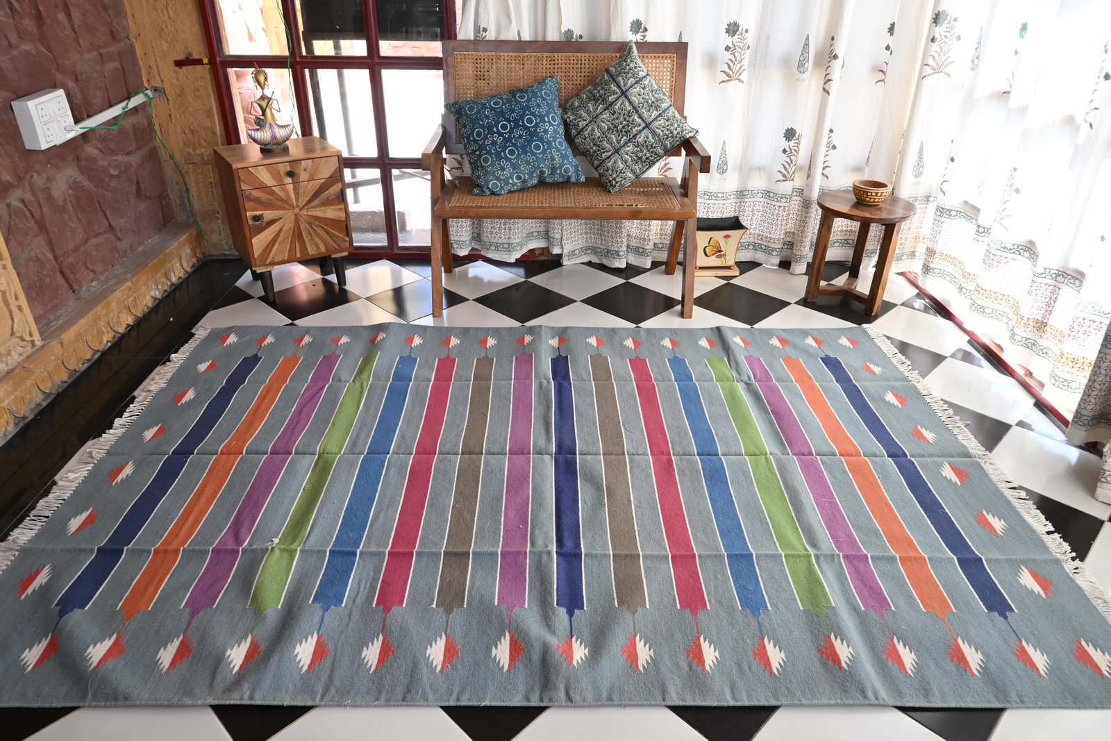 Rugmoda Cotton Blue Multicolor Striped Geometric 5x8 ft Living Room Area Rug gallery