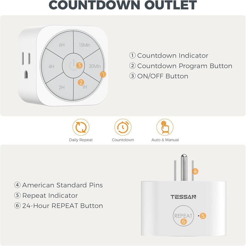 Outlet Timer Indoor 2 Pack, Countdown Timers for Electrical Outlets up to 6H for gallery