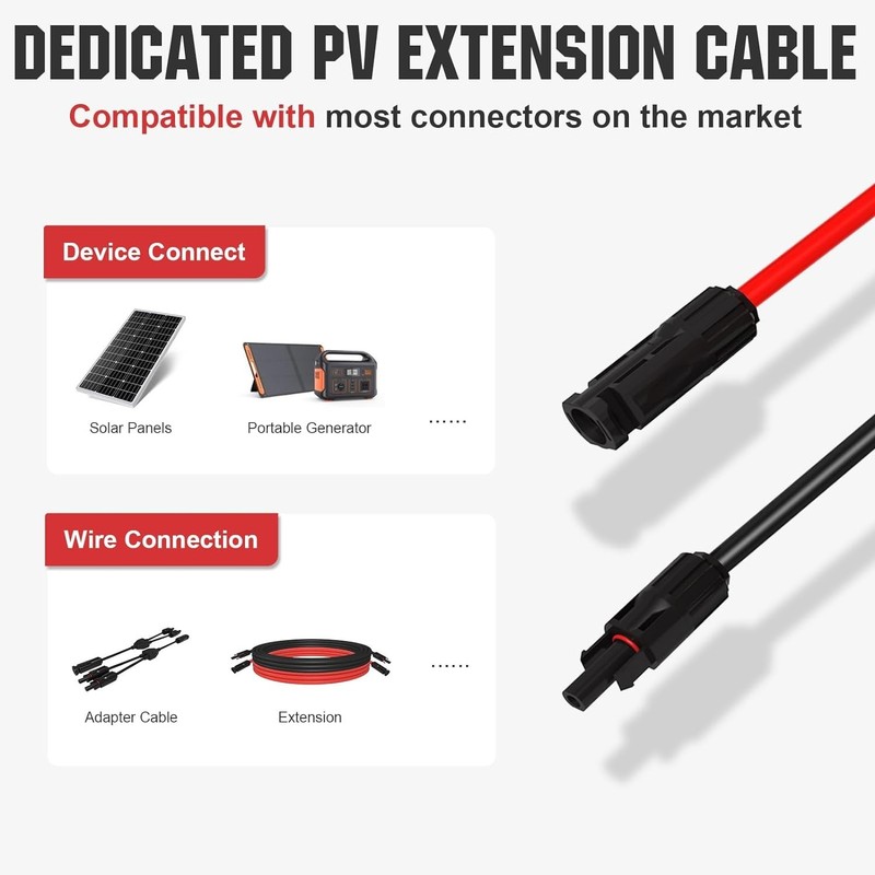 Universal Compatible 10AWG Solar Extension Cable 30A - Plug and Play Reliability gallery