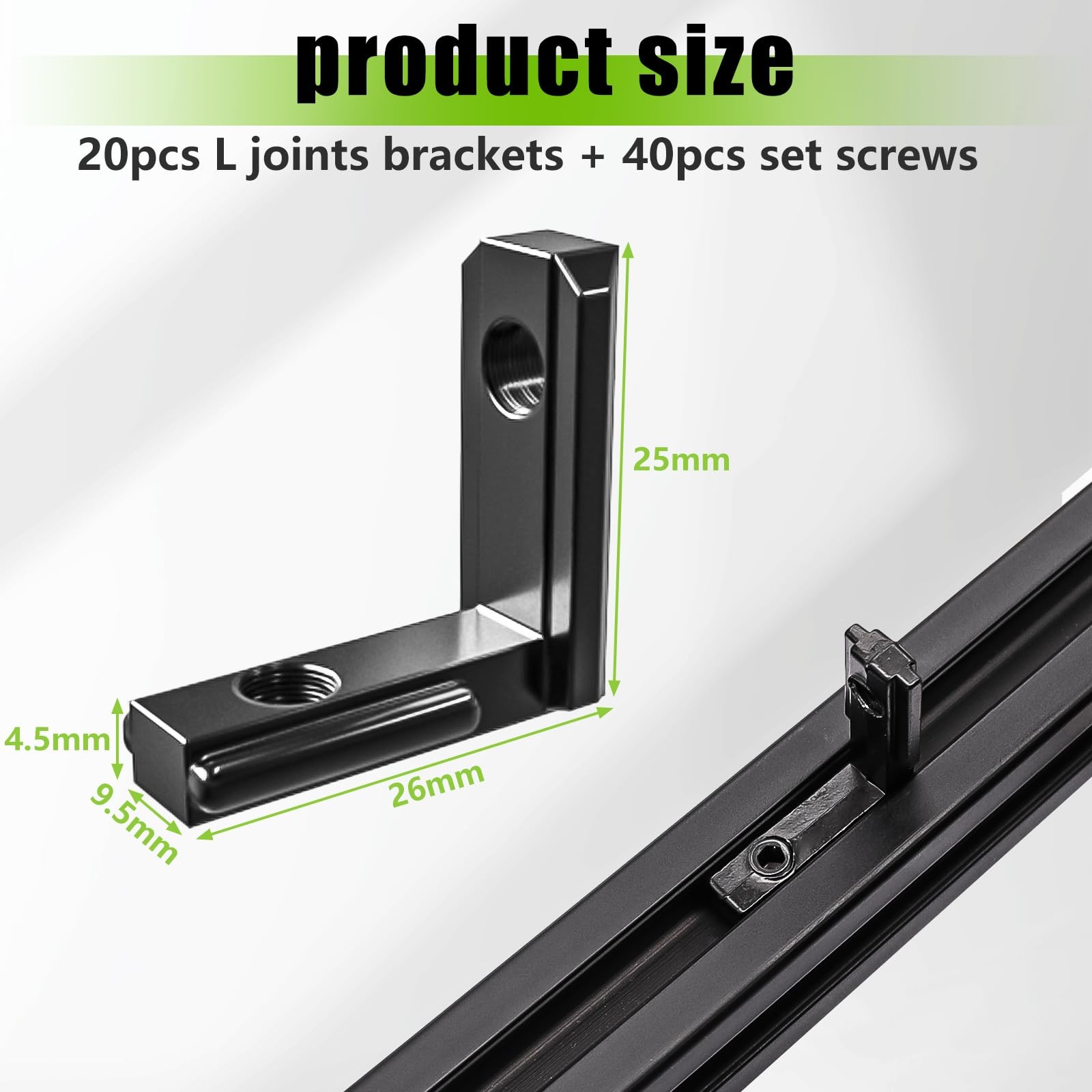 Black 2020 L-Shape Connectors, Aluminum Extrusion Hardware, Screws, 2040 V Slot gallery