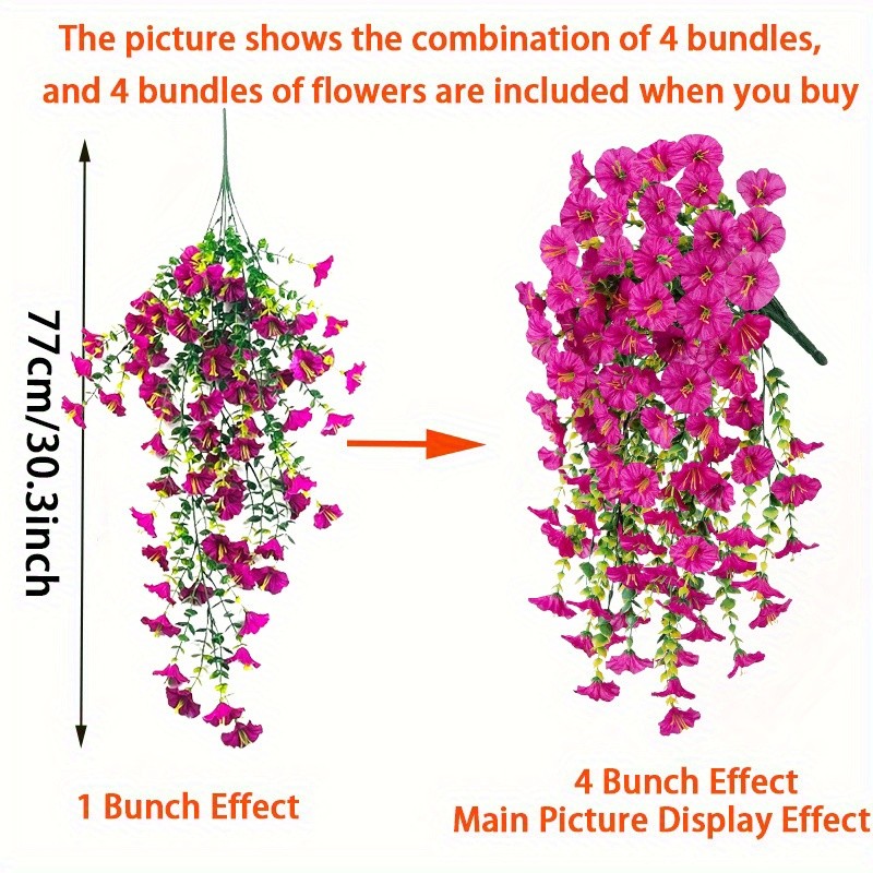 4Pcs UV Resistant Artificial Hanging Morning Glory Flower Faux Vine Garden Decor gallery