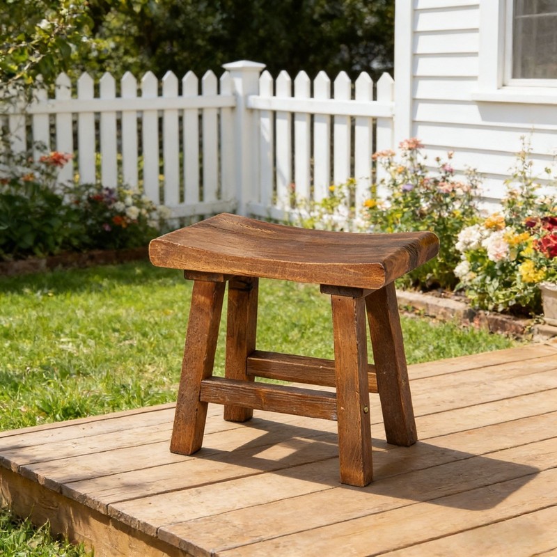 Rustic Old Pine Wooden Stool Bench Side Table Farmhouse Bedside Table 18.5" H gallery