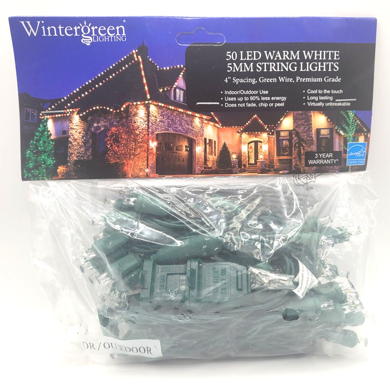 50 LED Warm White Indoor Outdoor Light Set 17 ft Wintergreen Lighting NEW gallery