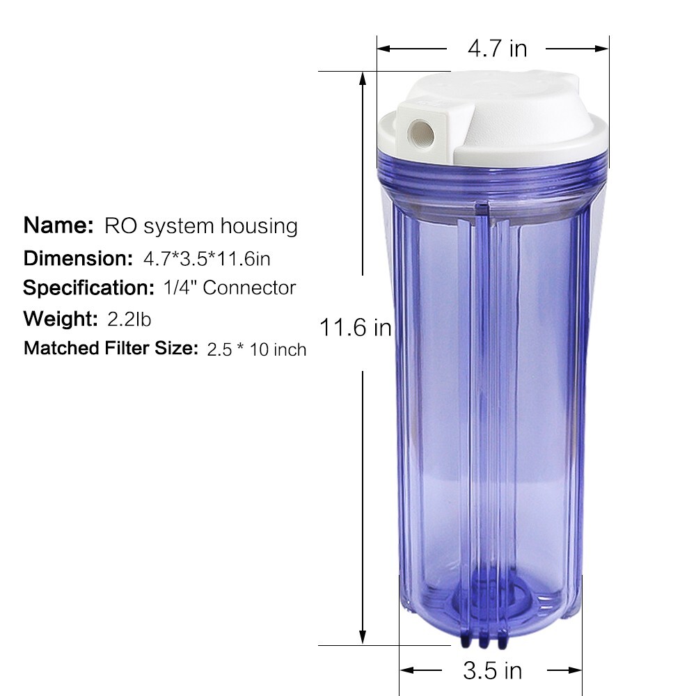 Geekpure 10" Reverse Osmosis Water Filter Housing for RO Filtration System 1/4" gallery