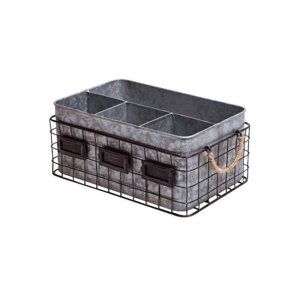 White 11 In. X 5 In. Metal Rustic Galvanized Silverware Cutlery Basket with Napk gallery
