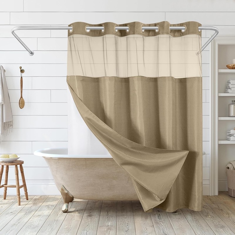 72x75 Hookless Waffle Pattern Shower Curtain - Water-Resistant Long Shower gallery