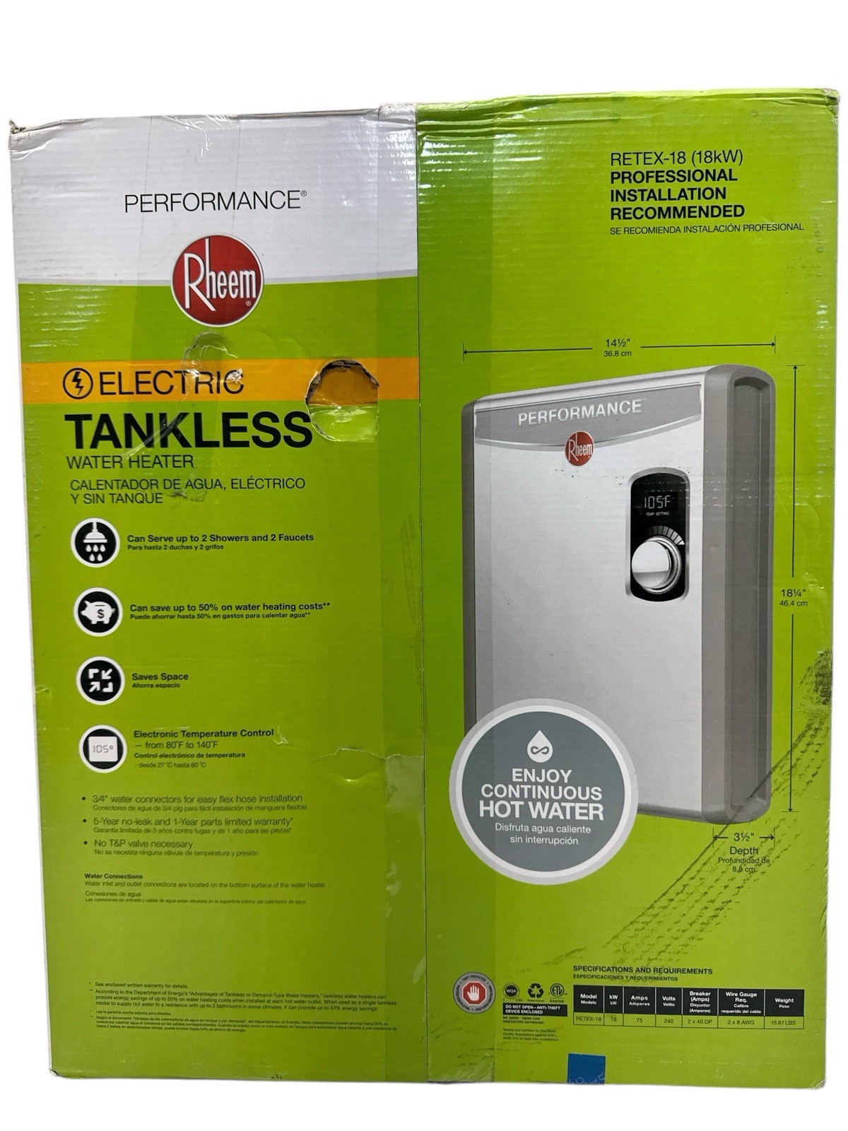 Rheem Performance RETEX-18 Electric Tankless Water Heater 18kW Parts Only gallery