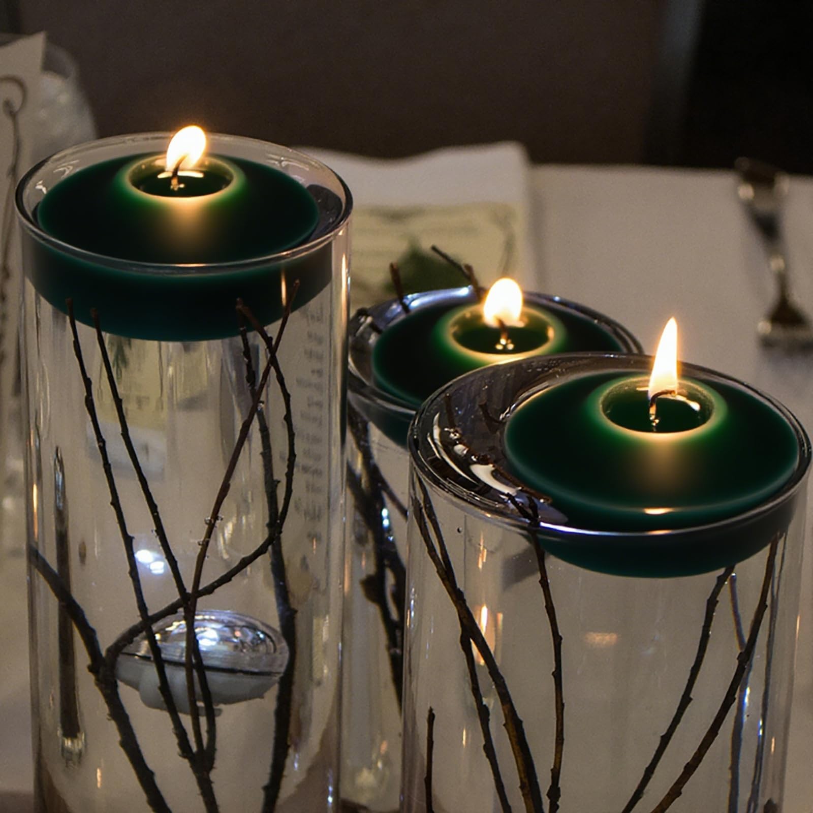 12 Pack Dark Green 3 Inch Floating Candles Paraffin Wax Clean Burning Flame gallery