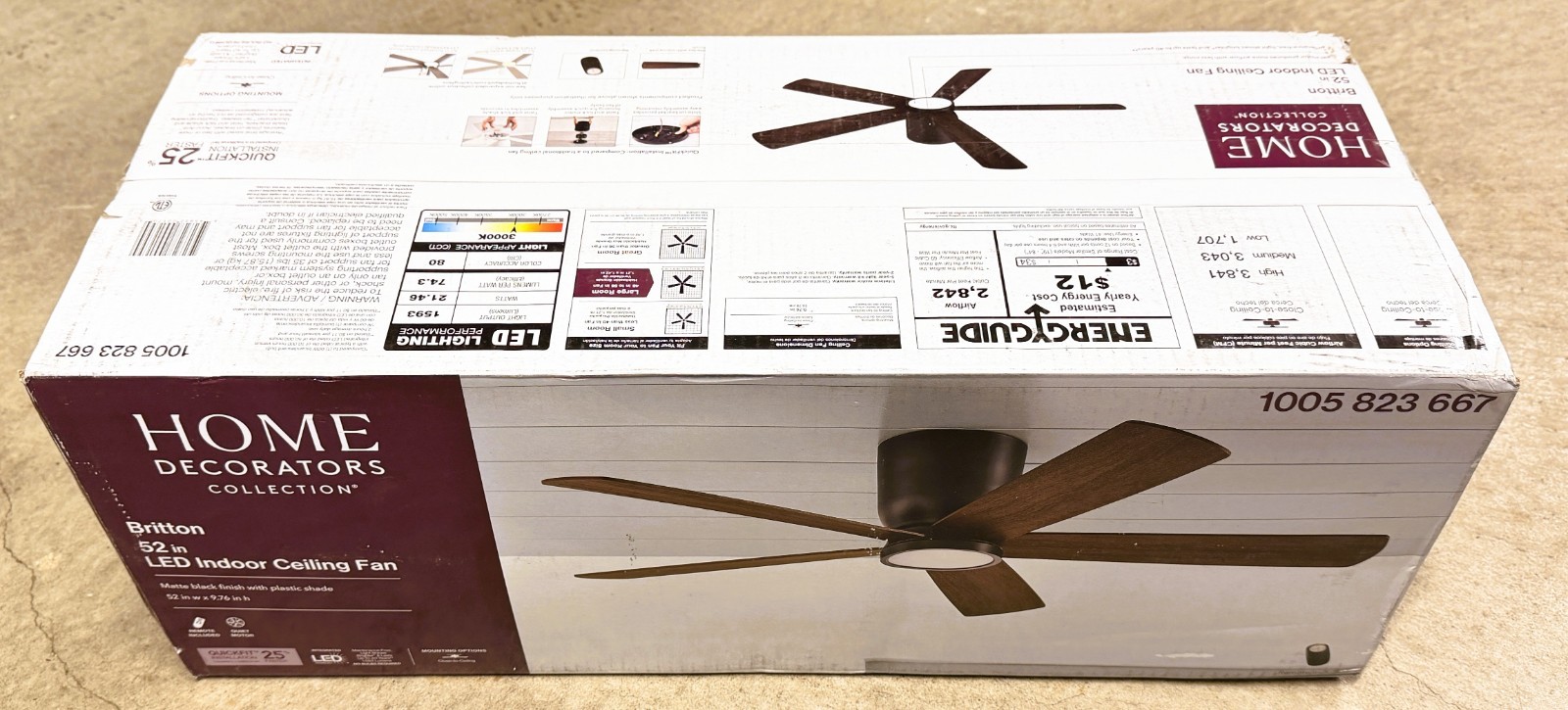 Home Decorators Britton 52" Ceiling Fan with LED Light/Remote - Matte Black gallery