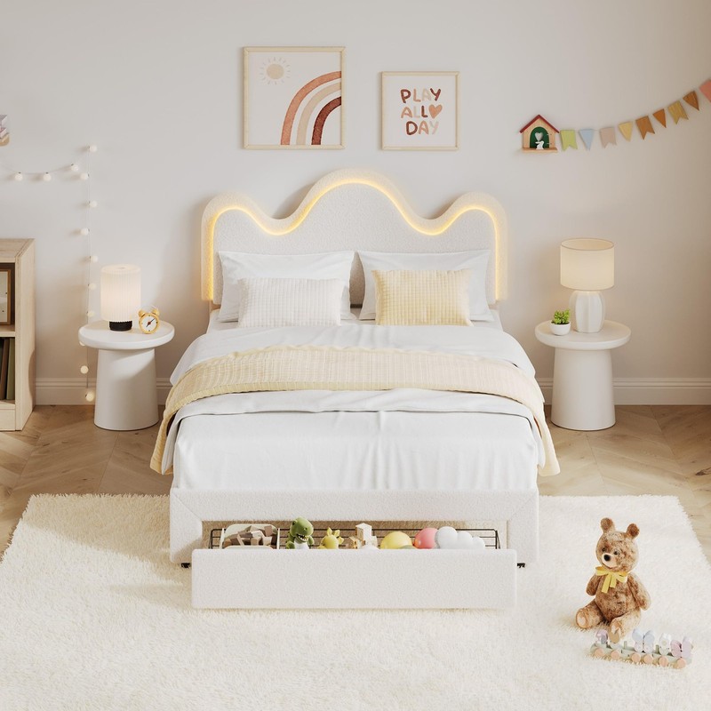 Full/Twin Size Bed Frame with Storage Drawer and LED Headboard for Kids/Girls gallery