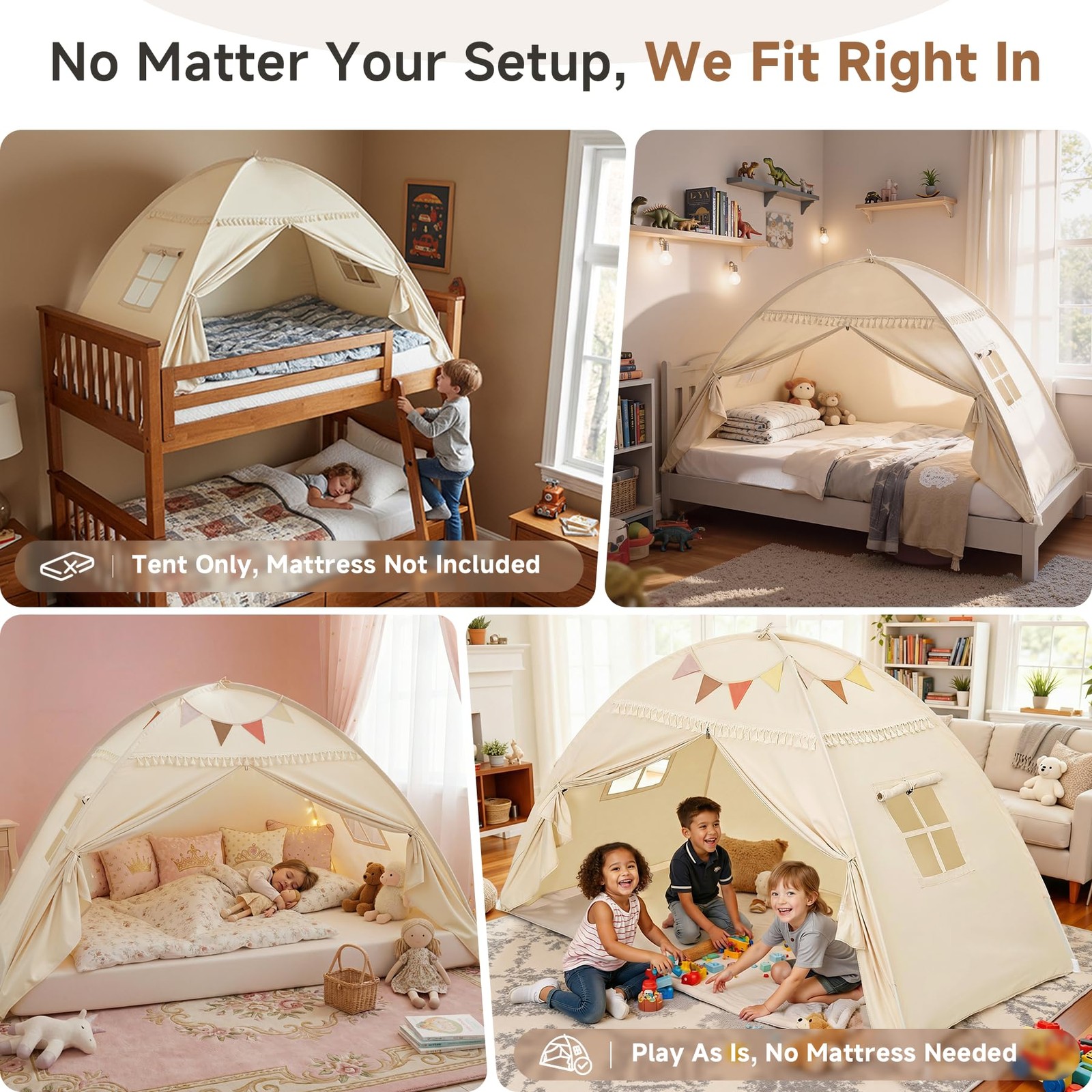 Toddler bed Tent Canopy Lights Flags Indoor Floor Twin Bed Kids Tent Play Te... gallery