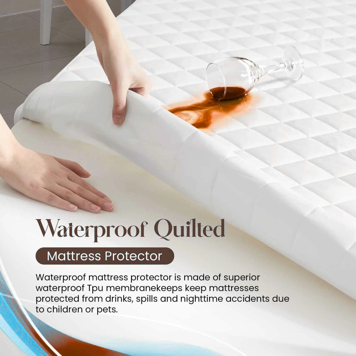 Extra Deep Waterproof Quilted Mattress Protector | 360° Fitted Elastic Bed Cover gallery