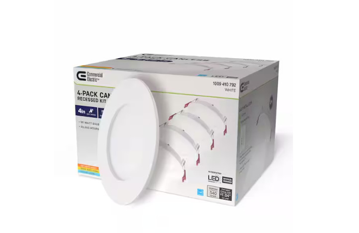 Commercial Electric Pro Value 4" Canless Recessed Light Adjustable CCT White 4PK gallery