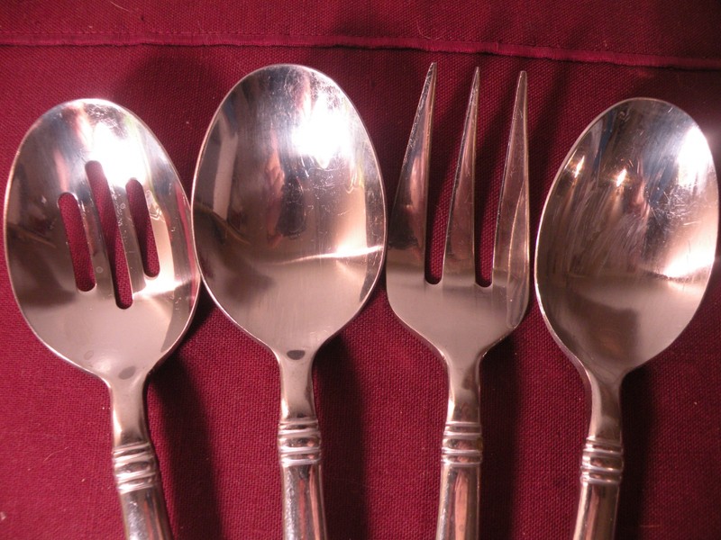 4 Serving Pieces Cambridge Stainless Steel CBS174 Solid Pierced Spoons Fork gallery