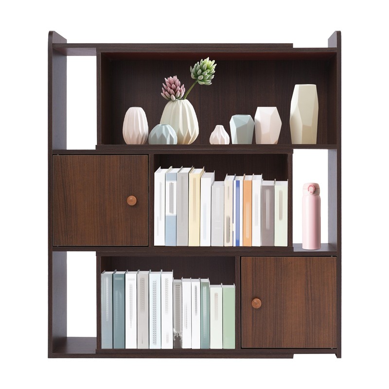 Stretchable Length 60-110cm Bookcase Modern Bookshelf W/Cabinet 3-Tier Bookshelf gallery