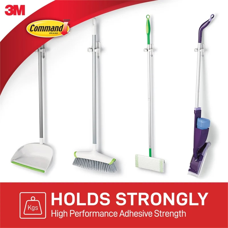 3M Command White Adhesive Broom Stick Gripper Holder Storage Holds 1.8Kg gallery