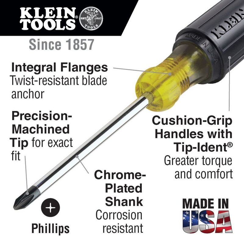 Klein Tools 85442 Screwdriver Set, 1/4 Keystone and #2 Phillips, Cushion-Grip, 2 gallery