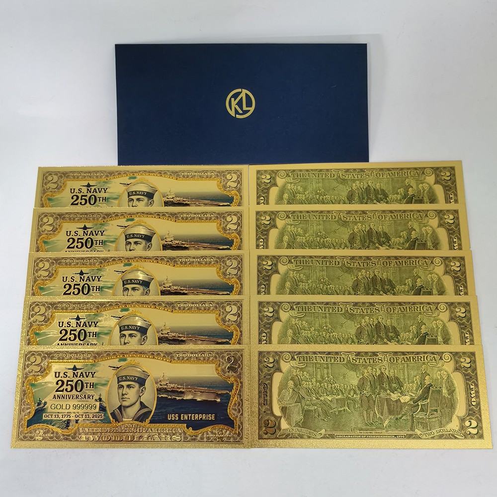 10pcs US 250th Anniversary Gold Foil Commemorative Banknote US NAVY Card Gift gallery