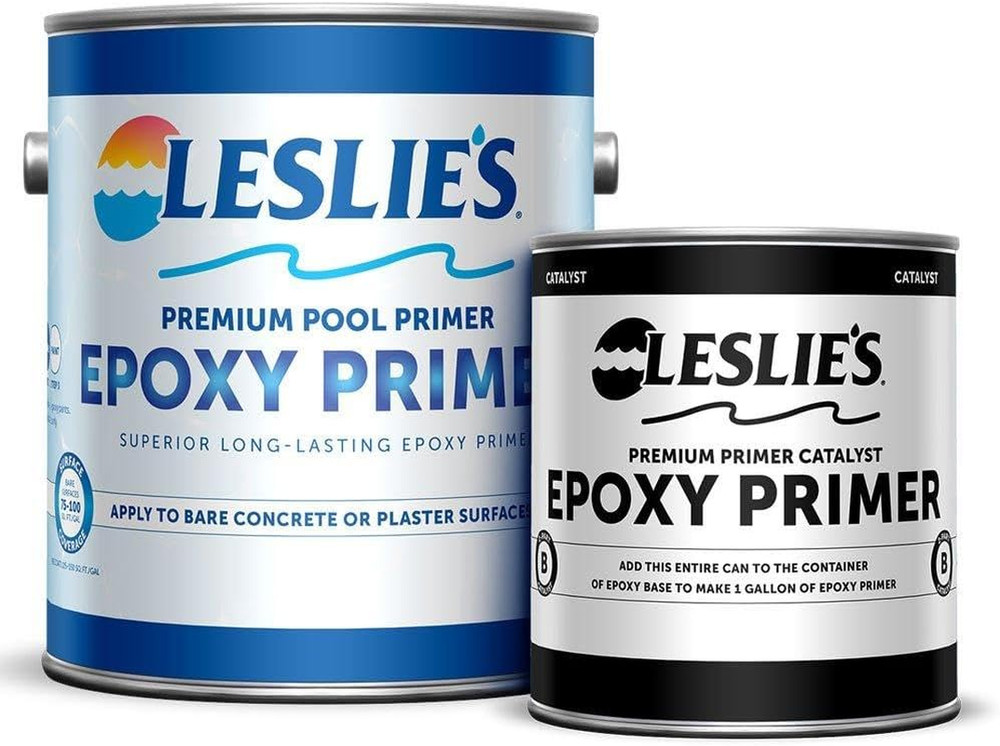 Leslies High Build Epoxy Pool Paint Primer 1 Gallon Gray Satin Finish Concrete