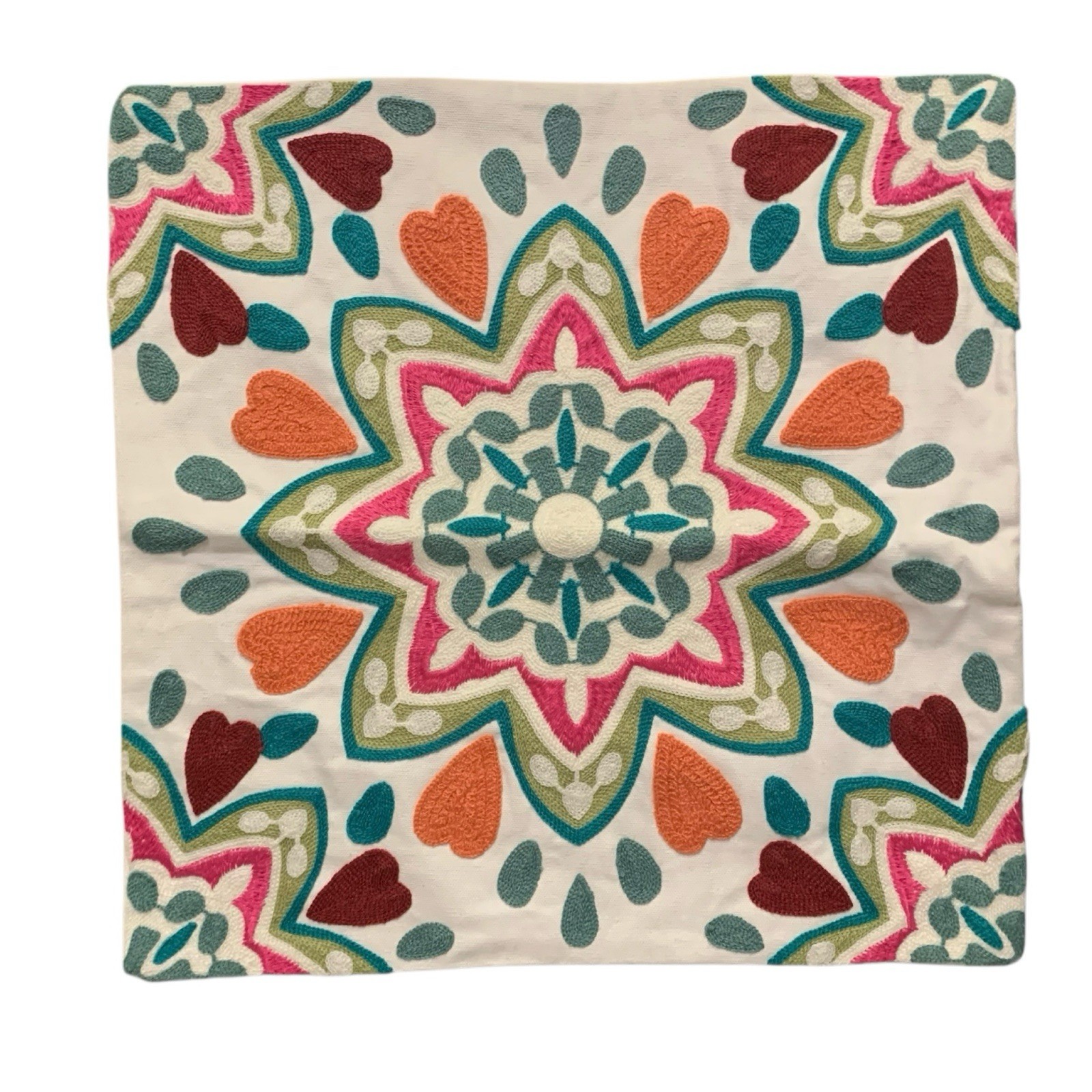 Colorful Heart & Mandala Pattern Embroidered Square Pillow Case Cover Zip Boho gallery
