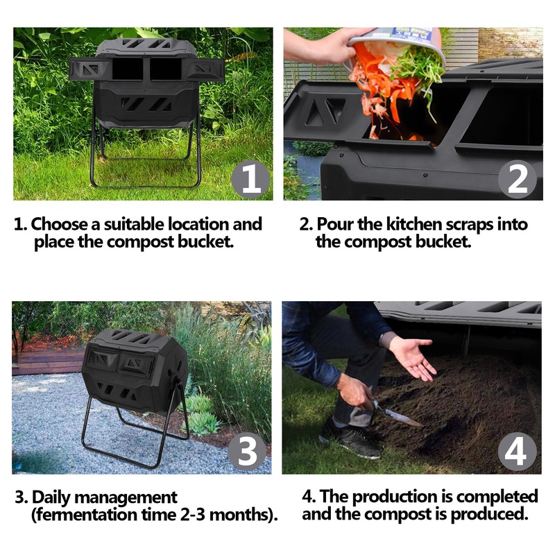 Compost Bin Outdoor 43 Gal Large Compost Tumbler Composter w/Dual Chamber Black gallery