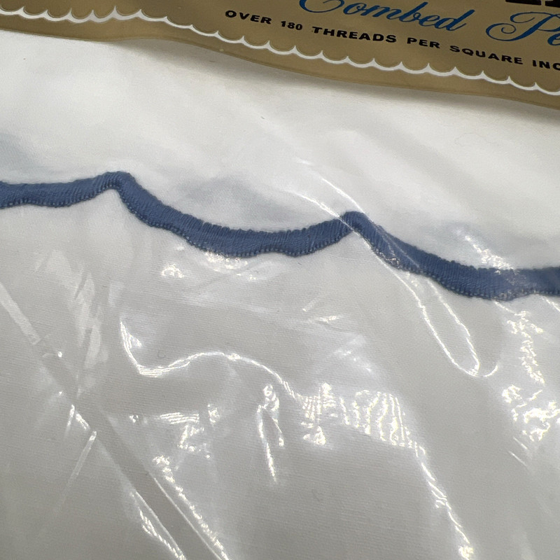 Stevens Utica Mohawk Flat Sheet Double Bed White Blue Scalloped Embroidery Full gallery