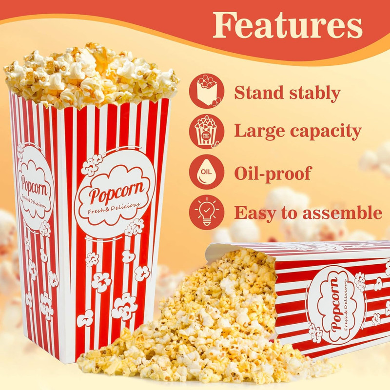 MAQIHAN 18 Popcorn Boxes Easy Assembly - 46Oz Square Popcorn Bowls Square Bucket gallery
