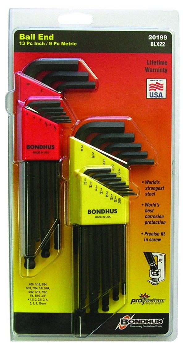 Bondhus 22pc Ball End Hex L Wrench Set Metric SAE Inch MADE IN USA 20199 gallery