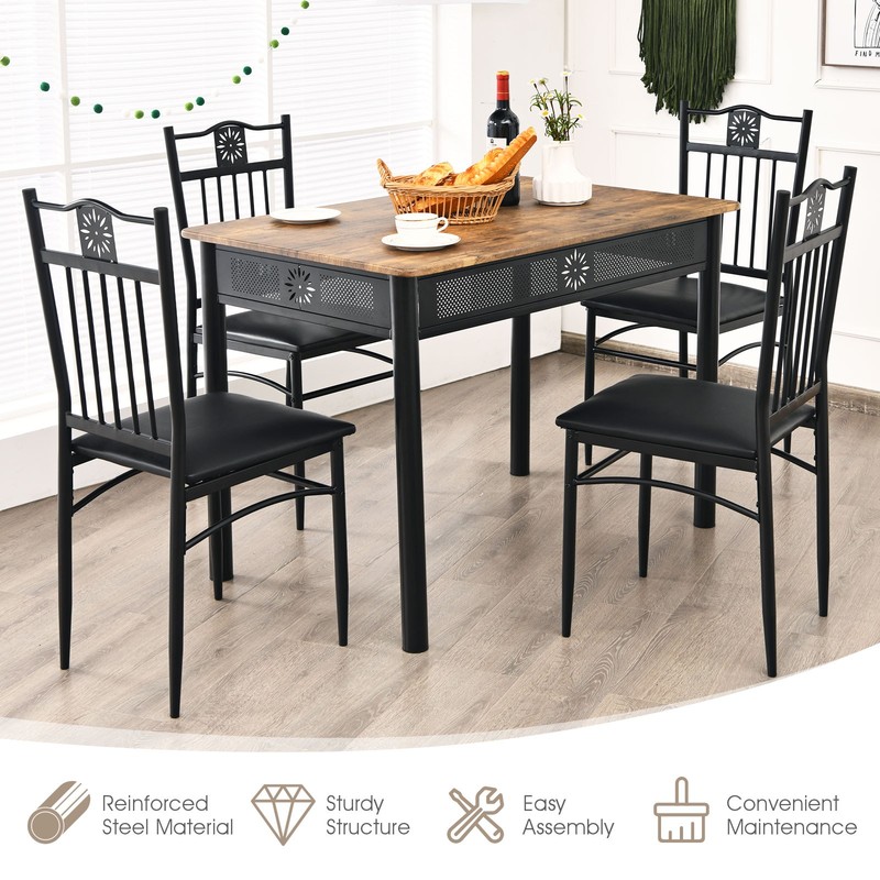 5 PCS Kitchen Dining Set Modern Breakfast Furniture Metal Table & 4 Chairs gallery