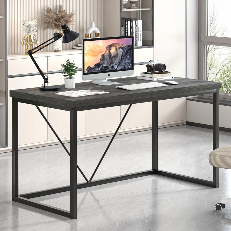 Modern Computer Desk, Small Home Office Desk, Wood and Metal Writing Study Table gallery