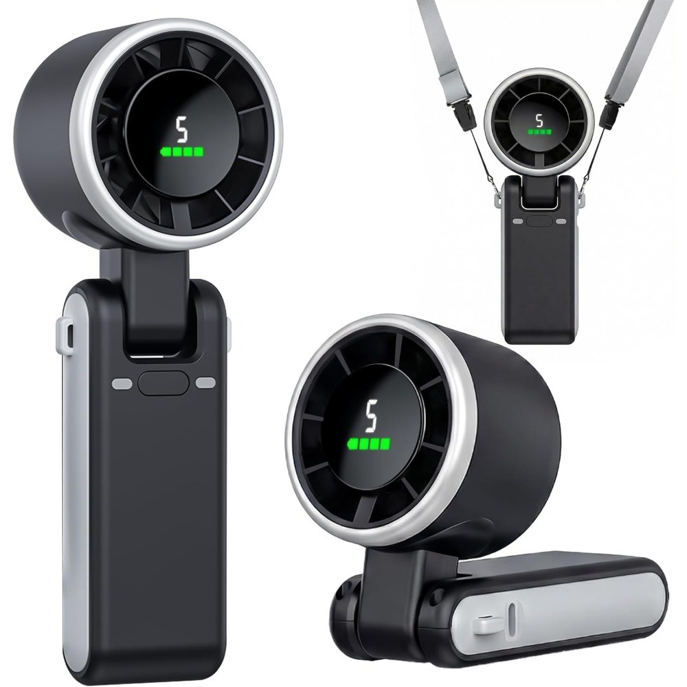 Mini Handheld Turbo Fan USB Rechargeable Strong Quiet Desktop Neck Fan + Lanyard gallery