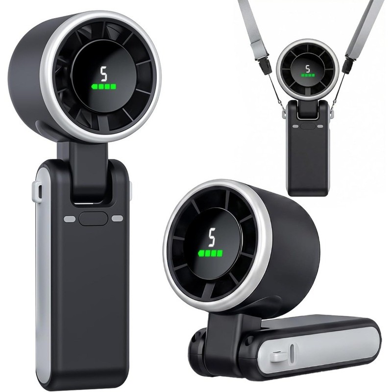 Mini Portable Rechargeable Handheld/Neck Fan/Desktop, Digital Display, 5-Speed gallery